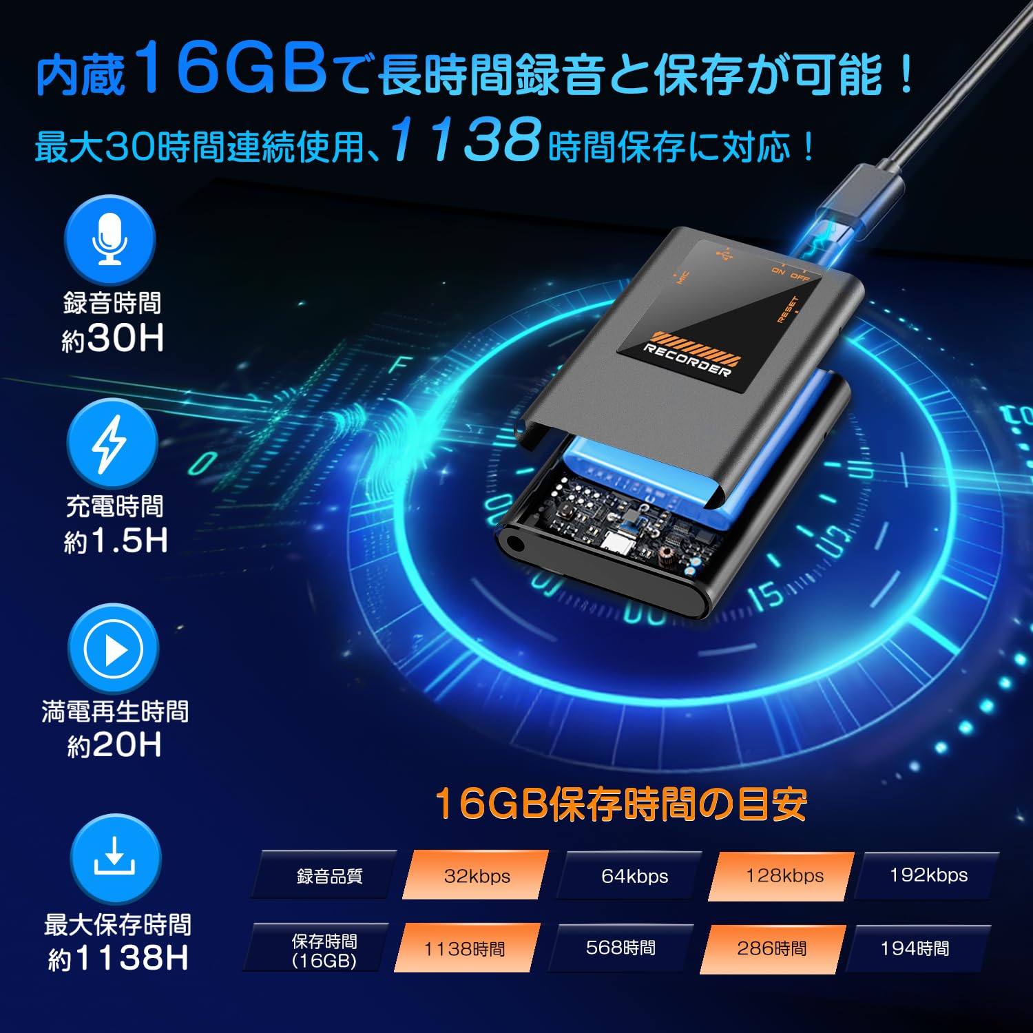 Amazon.co.jp: QZTCAMERA 16GB 小型ボイスレコーダー 磁石付き 薄型IC